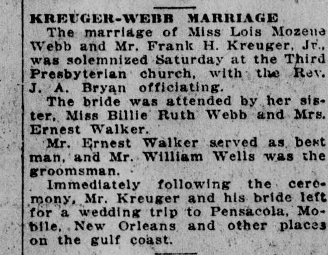 Lois Mozene Webb-Frank H. Kreuger/, Jr.
